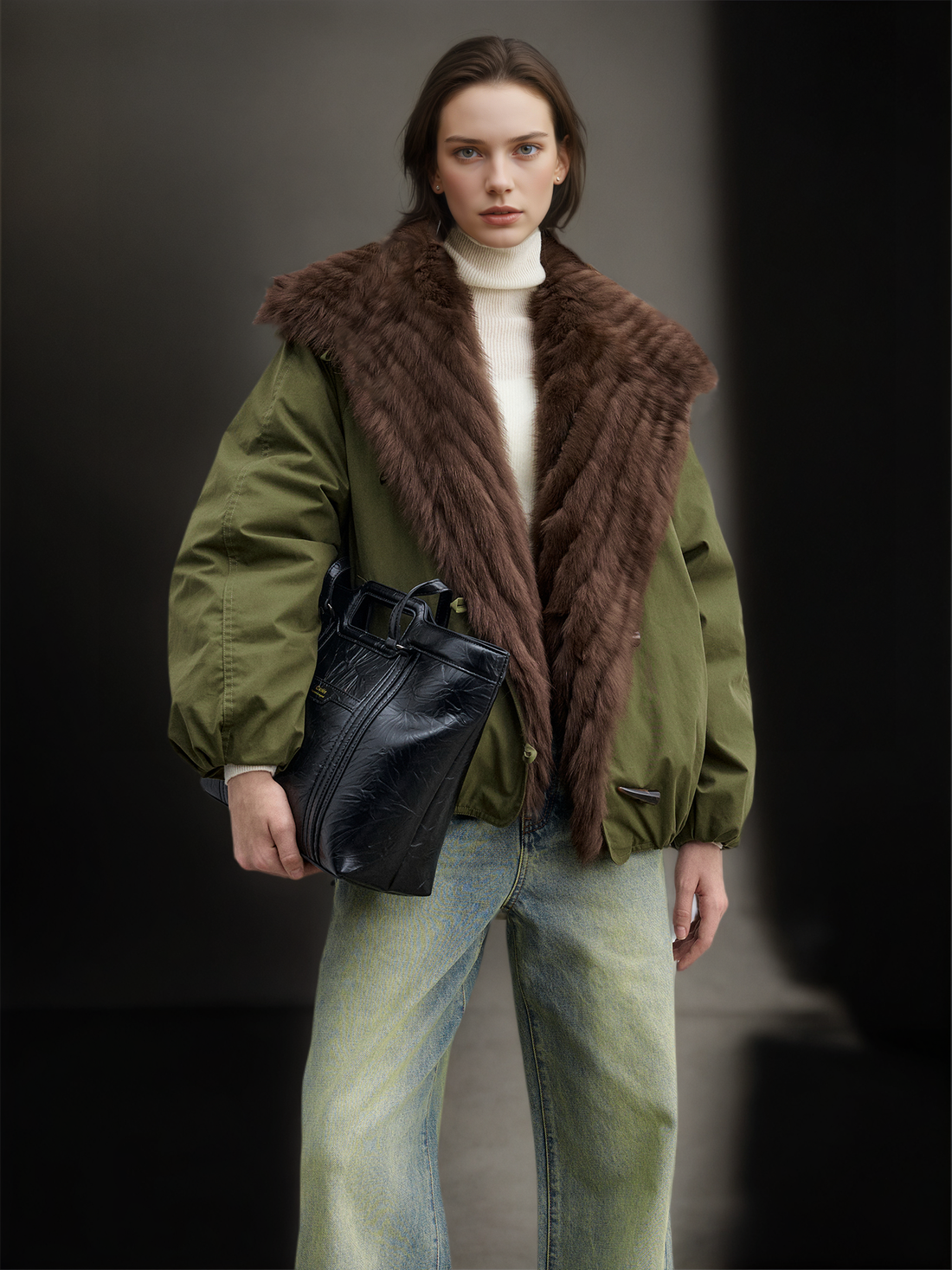 Women’s Short Down Parka Jacket with Fox Fur Hood | 90% White Goose Down Winter Coat