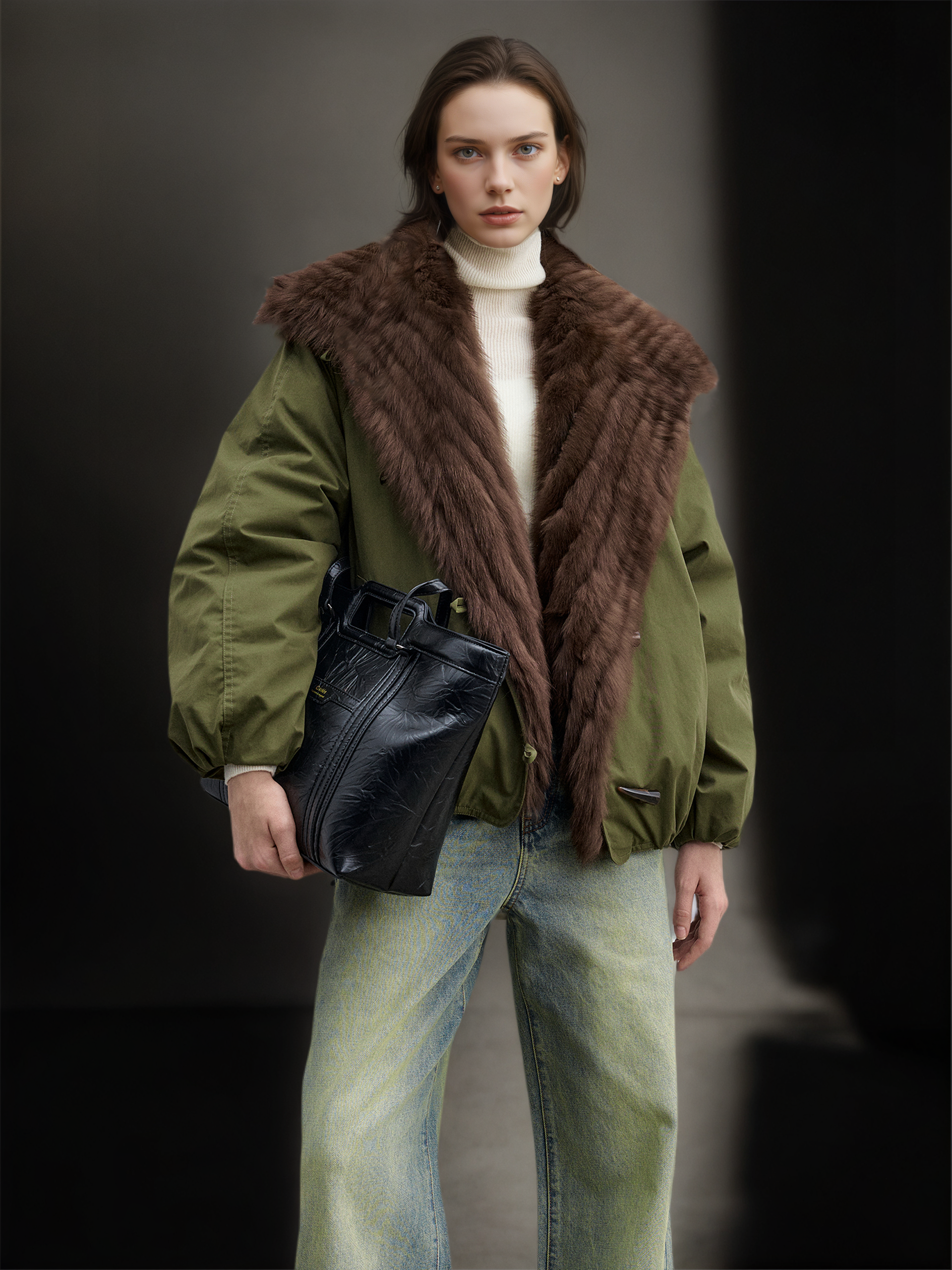 Women’s Short Down Parka Jacket with Fox Fur Hood | 90% White Goose Down Winter Coat