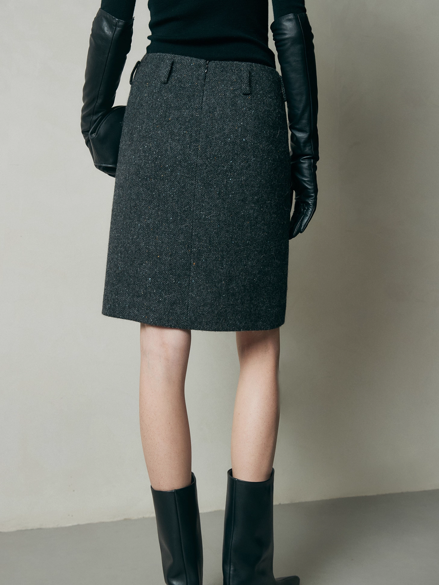 Australian Wool Blend Beaded Pencil Skirt – Hand-Embellished, Custom-Dyed Brown Woolen Midi Skirt