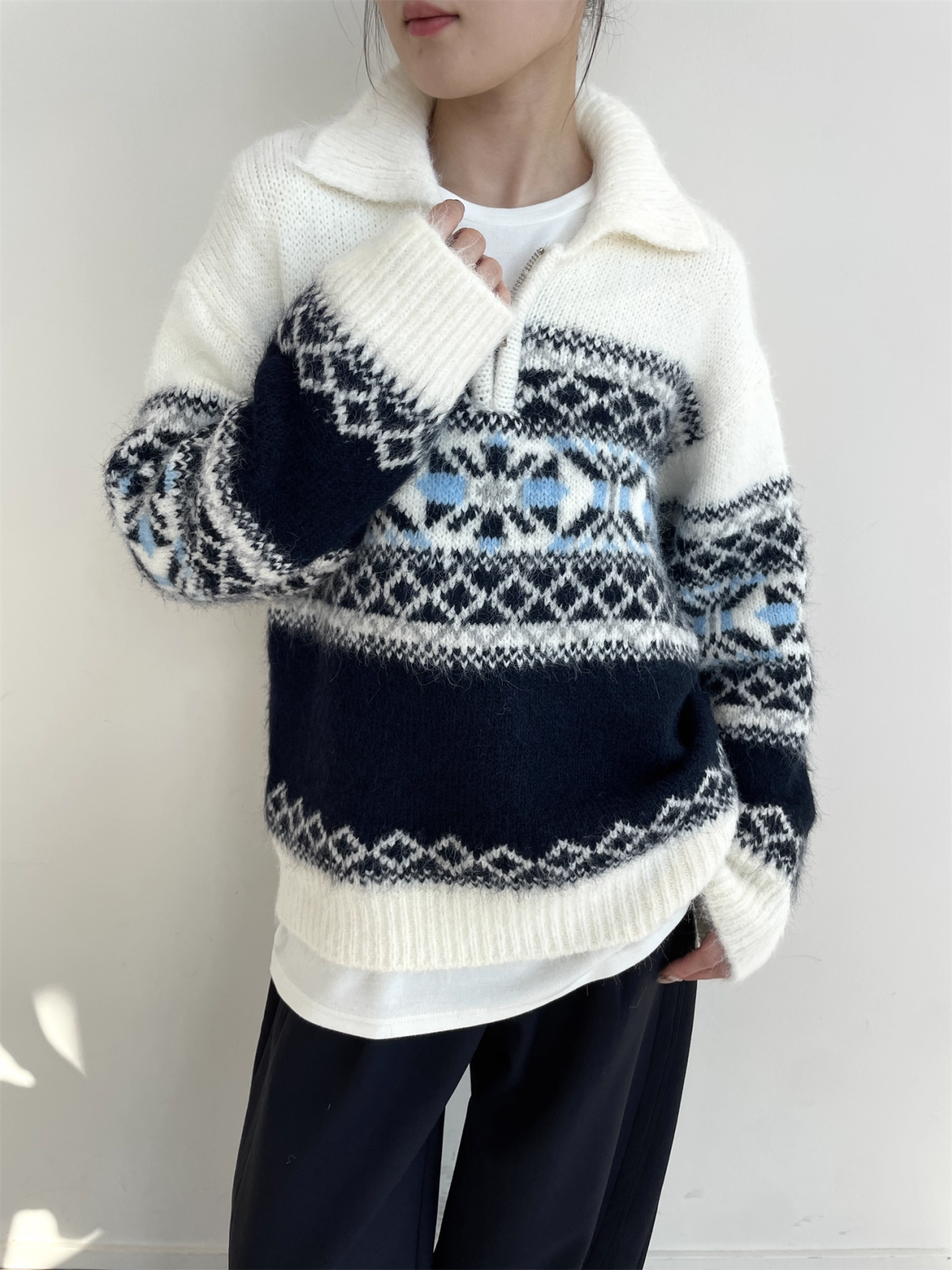 Women’s Gray-Green Fair Isle Wool Blend Sweater | Vintage Thick Knit Pullover for Fall