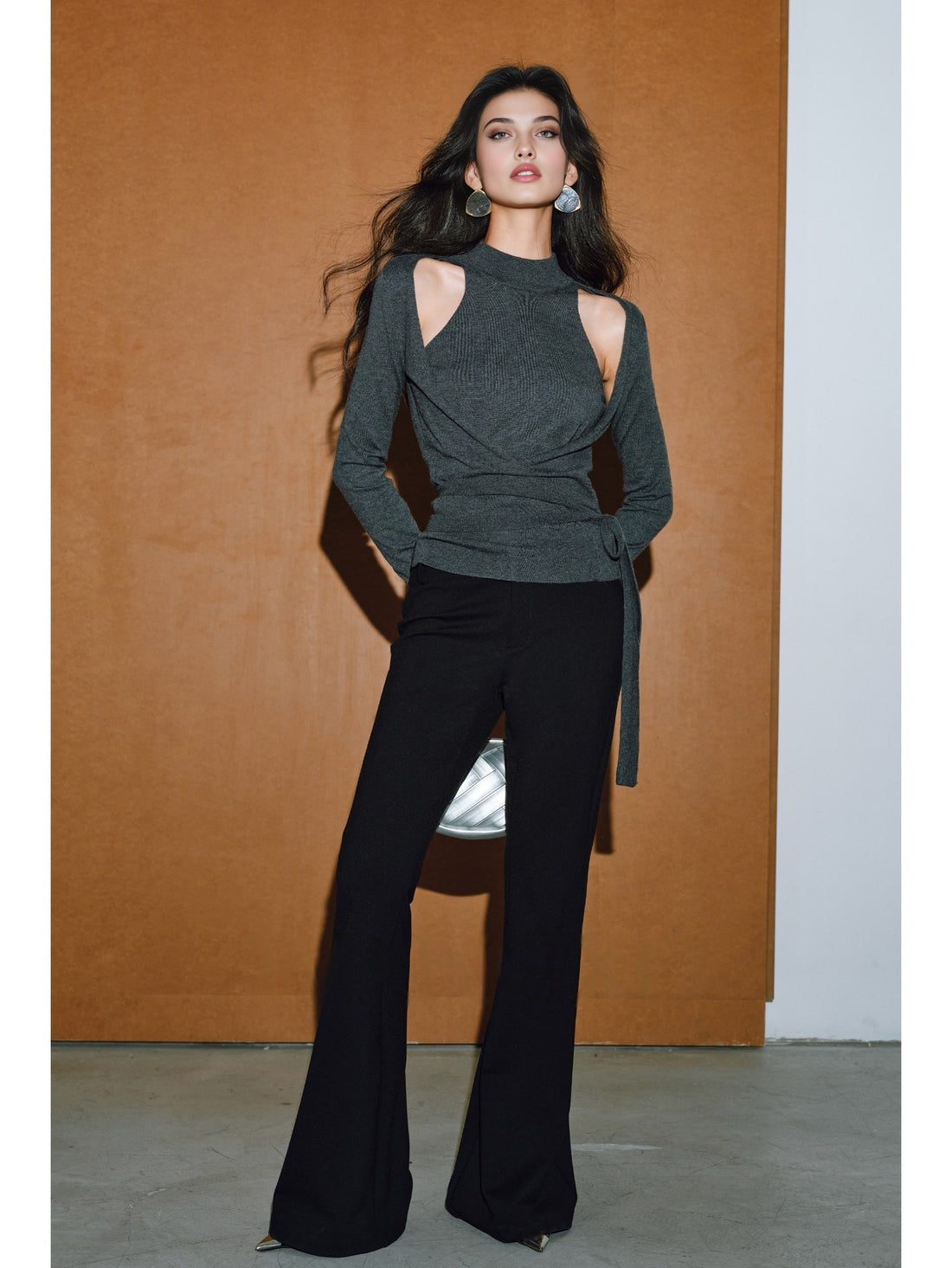 Ultra-Fine Australian Wool & High-Density Tencel Cross Tie Lazy Knit Sweater – Faux Two-Piece Design