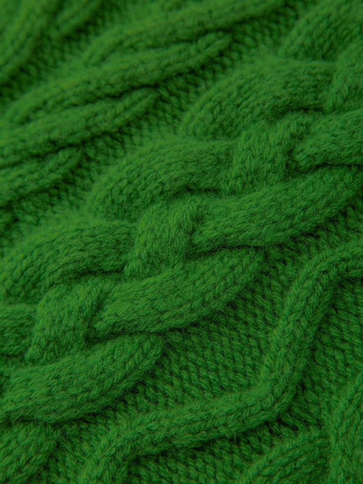 Retro Green Wool Cable Knit Sweater – Loose Christmas Pullover for Women, Autumn Winter Outfit