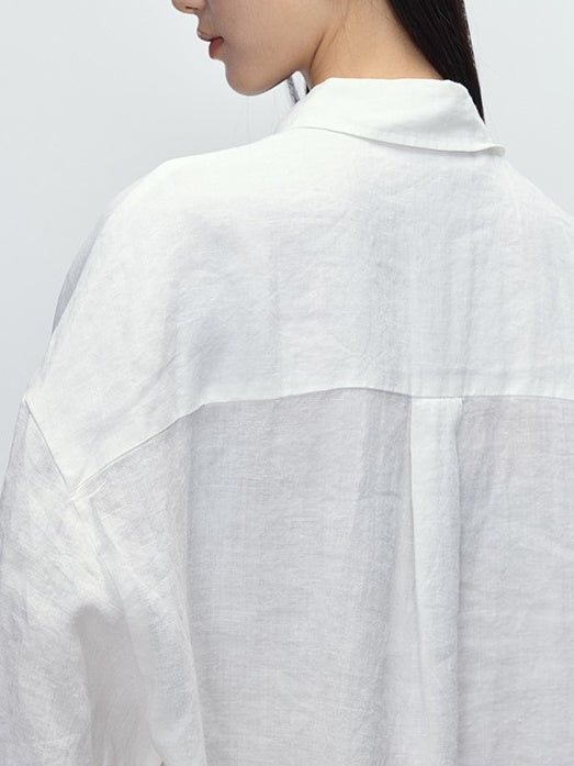 White Linen Long-Sleeve Shirt – 100% Pure Flax, Breathable & Timeless