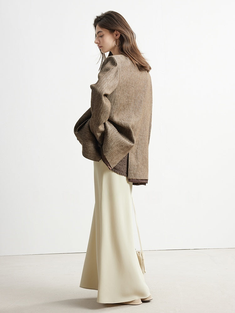 Old Money Linen Collarless Blazer – Minimalist Elegance for Women