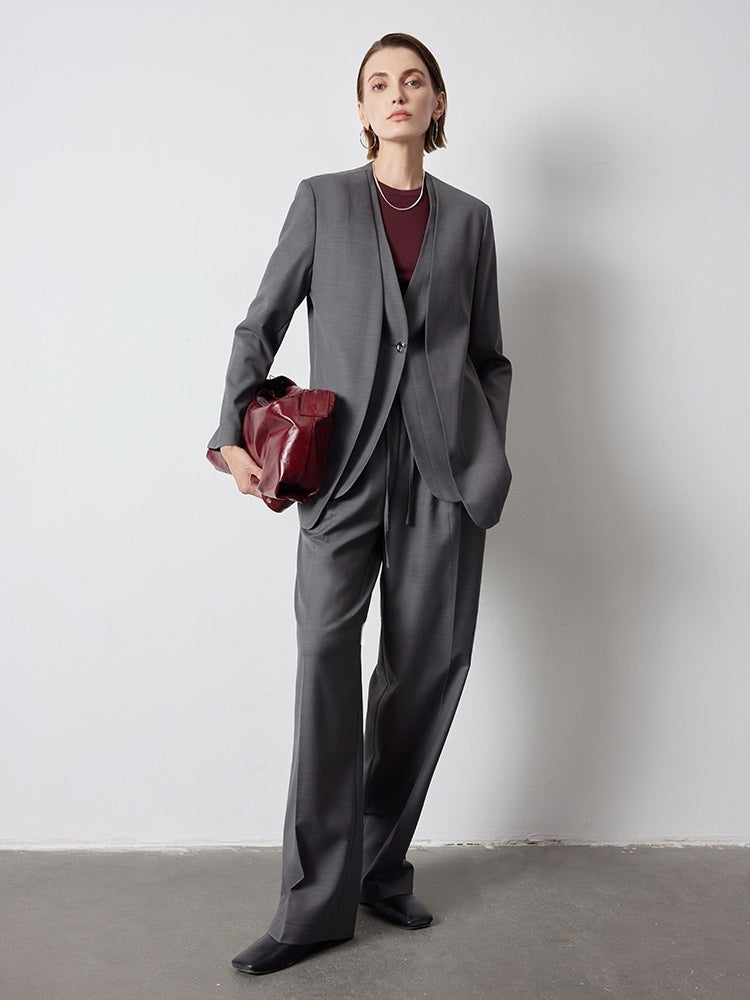 Minimalist Luxury Australian Wool Suit – Pseudo Two-Piece Blazer with Skirt or Pants (Sold Separately)