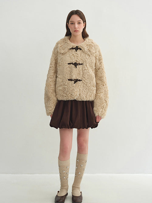 Women’s Short Shearling Jacket — Curly Wool Fleece, Warm Cozy Lambswool Coat