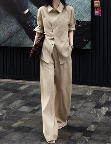Asymmetrical Wrap Shirt & Wide-Leg Trousers – Made to Measure