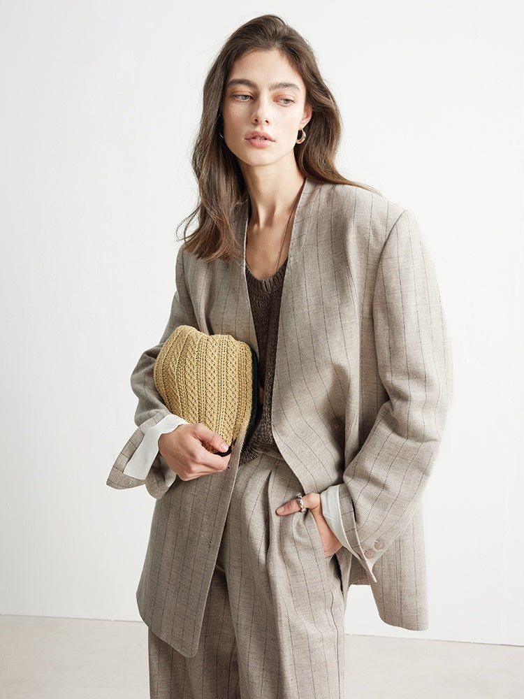 Old Money Mixed-Stripe Linen Blazer & Trousers – Sold Separately