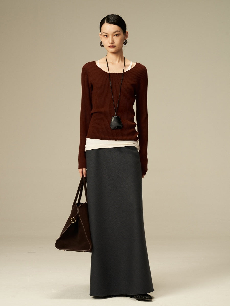 All-Season Commute Fishtail Wool Midi Skirt – Elegant Long-Length Design
