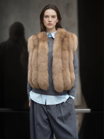 Women’s Fox Fur Vest | Short Winter Gilet Inspired by Finnish Saga Furs Style