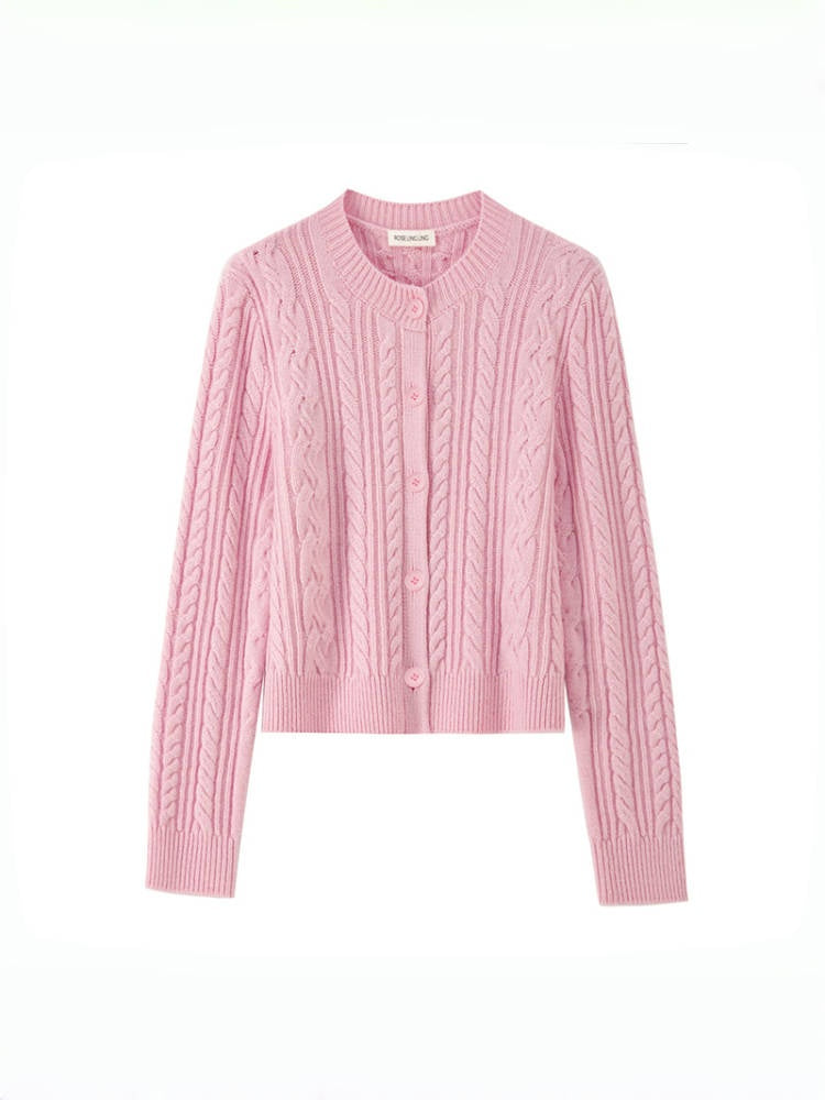 Pure Wool Cable Knit Sweater Set – Autumn Winter Short Cardigan + Pullover (Sold Separately)