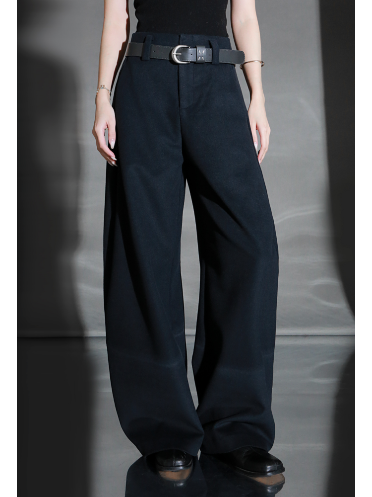 Fashion Belted Tapered Wool Trousers for Women – Elegant Cocoon Silhouette Long Suit Pants