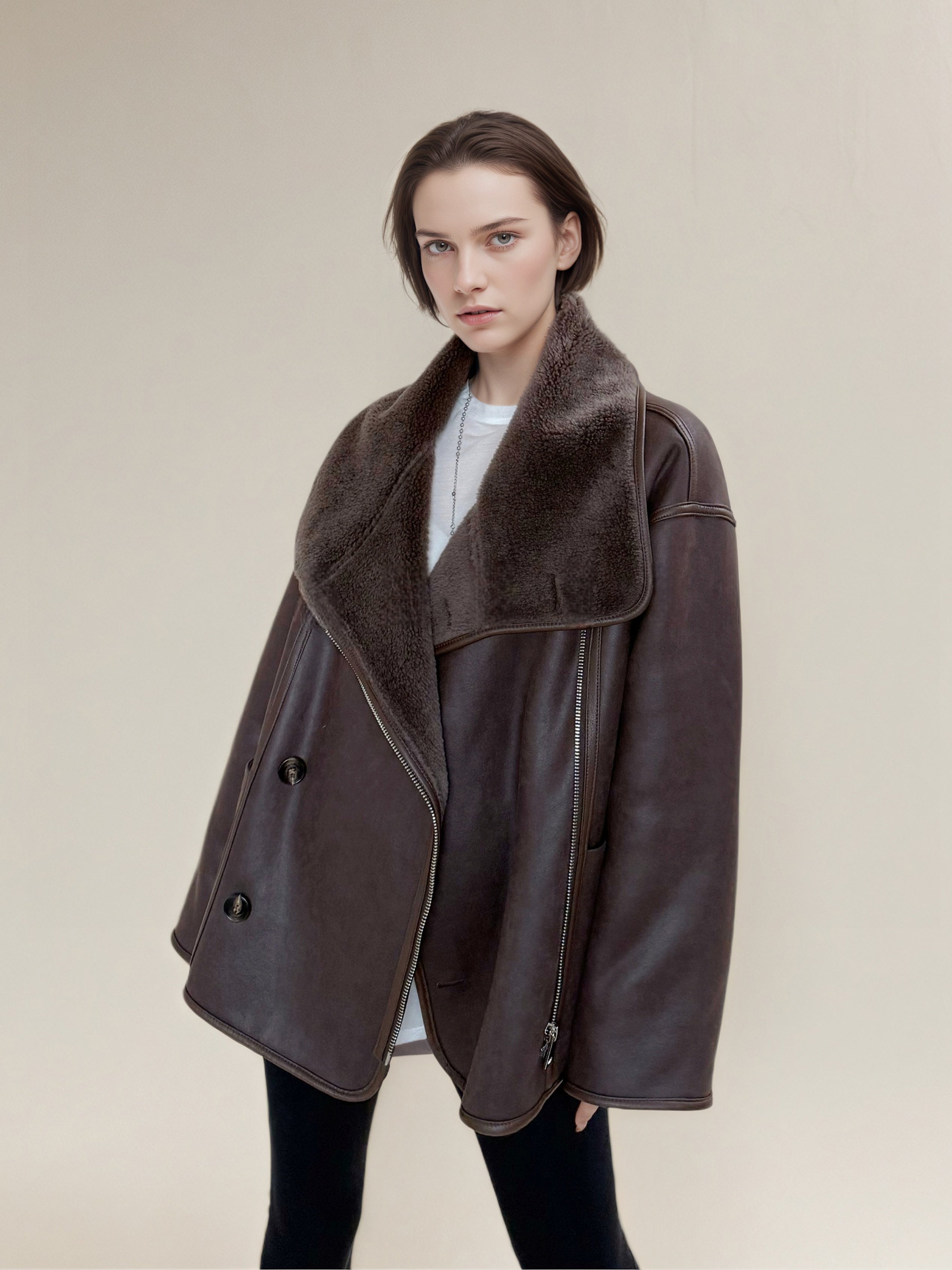 Reversible Faux Suede Coat for Women | Shearling-Lined Winter Lapel Jacket