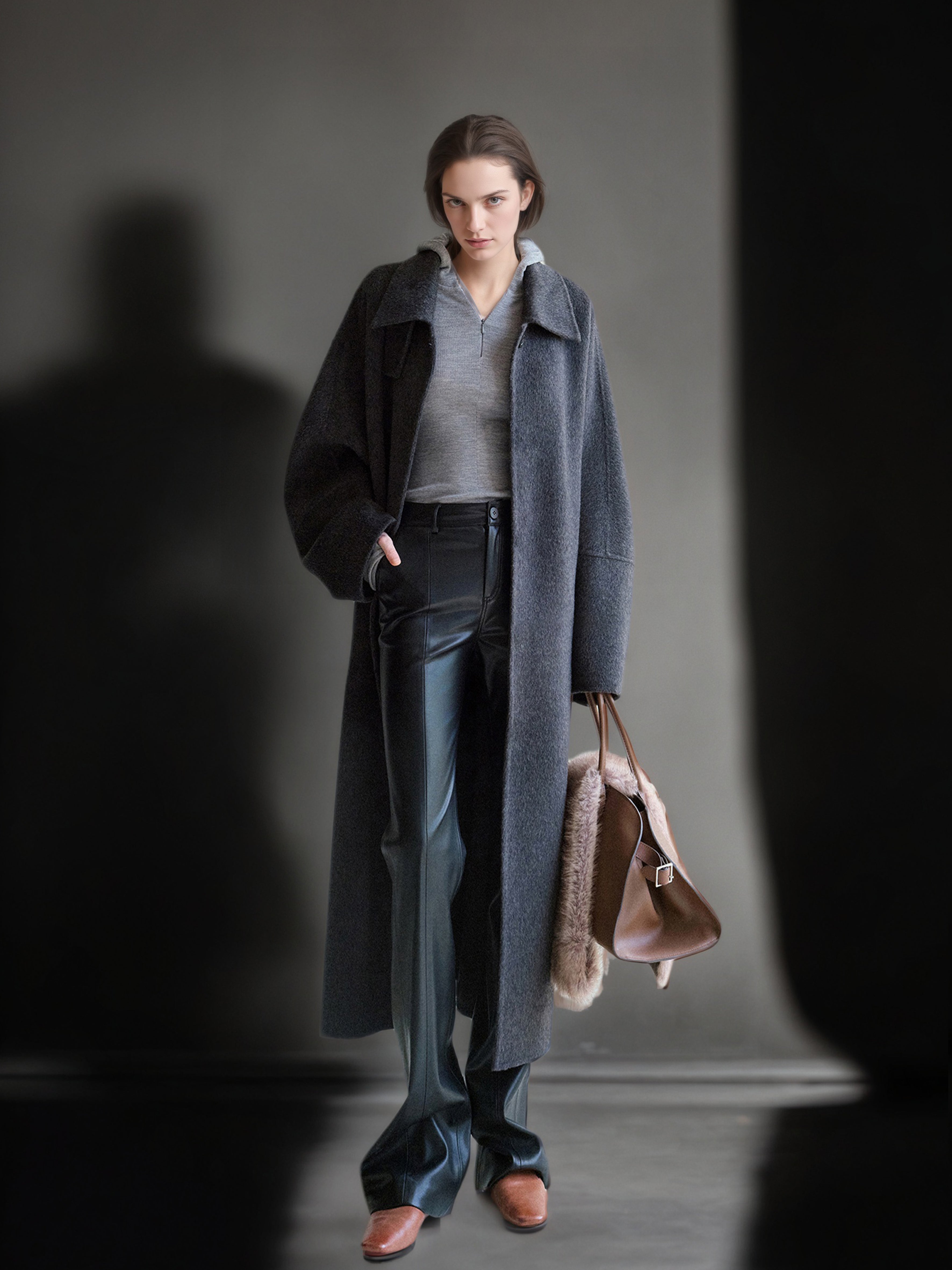 Tailored Wool, Camel & Yak Hair Coat with Complimentary Triangle Scarf – Old Money Style Double-Faced Wool Overcoat for Women Fall/Winter