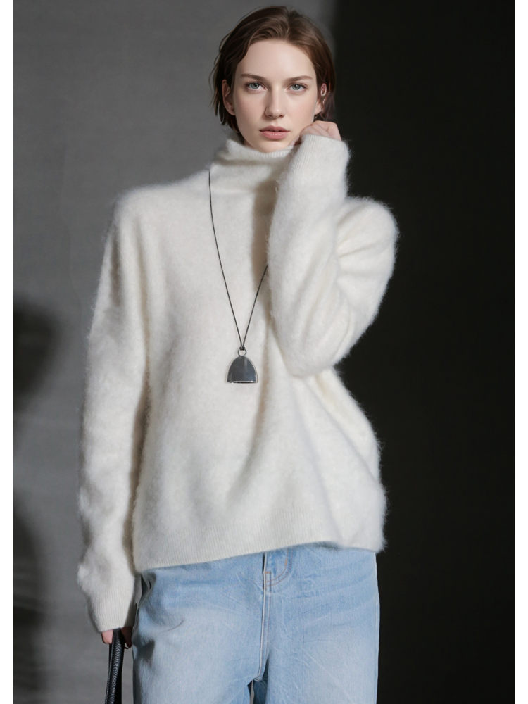 Luxury Cashmere Turtleneck Sweater – Seamless Design, Soft Brushed Knit, Solid Color Warm Pullover for Fall Winter