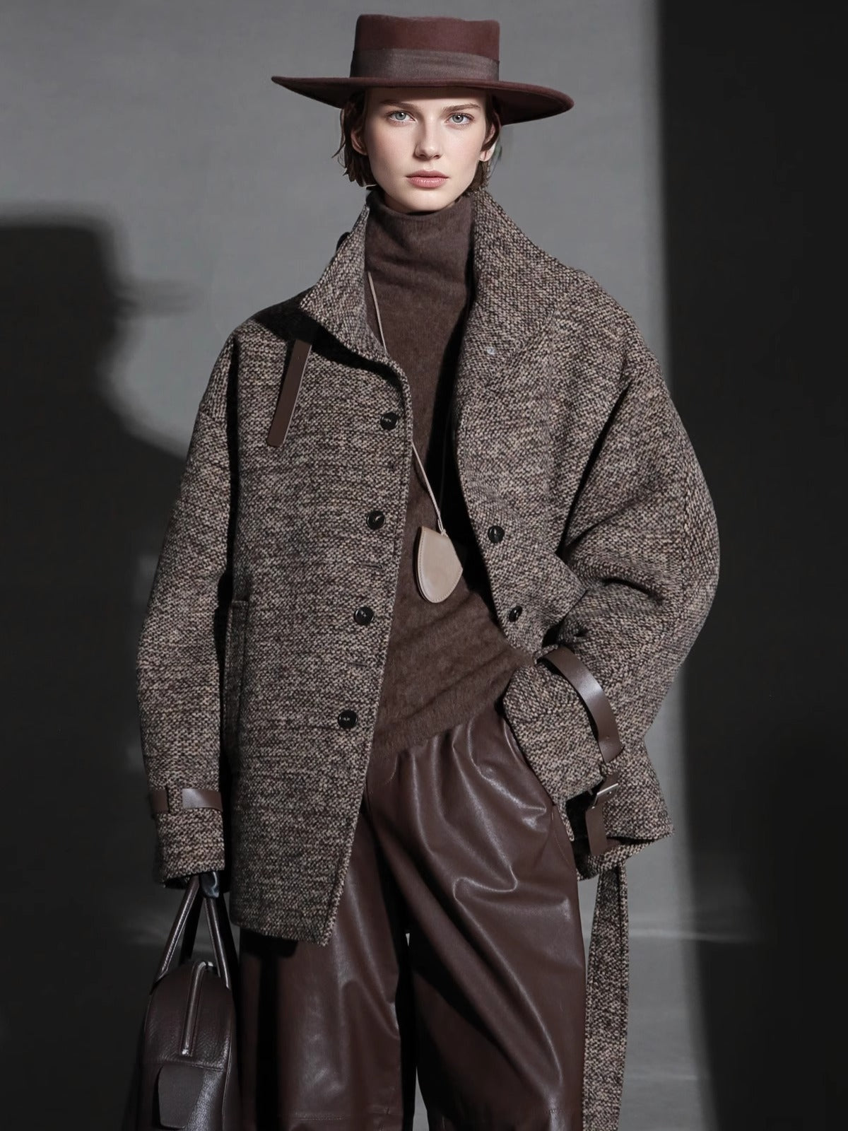 Vintage Stand Collar Wool Coat for Women – Saint Germain-Inspired Trim Design Double-Faced Wool Overcoat, Fall Winter Elegant Outerwear