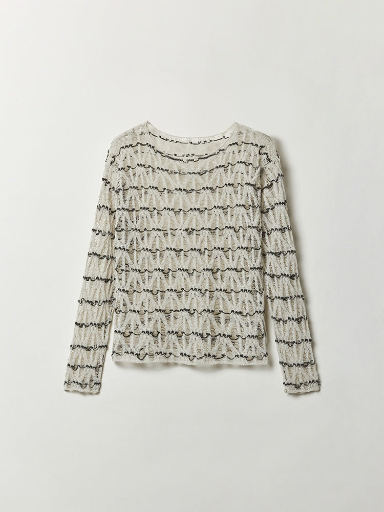 Nomadic Style Artisanal Hollow-Knit Boat Neck Top – Slimming Fit and Exquisite Craftsmanship