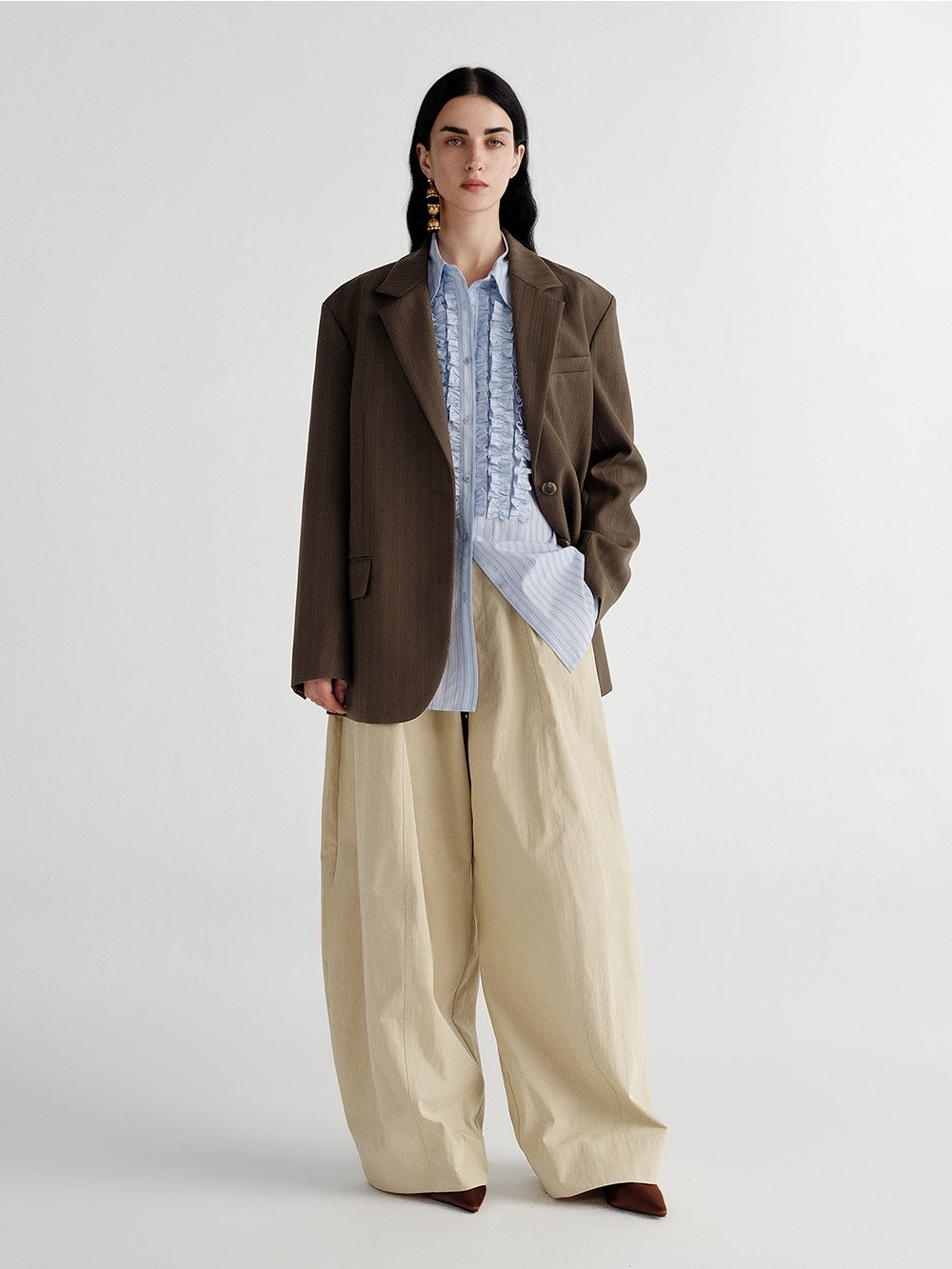 Modern Victorian Pima Cotton Shirt – Romantic Ruffle Trim Elegant Commuter Blouse