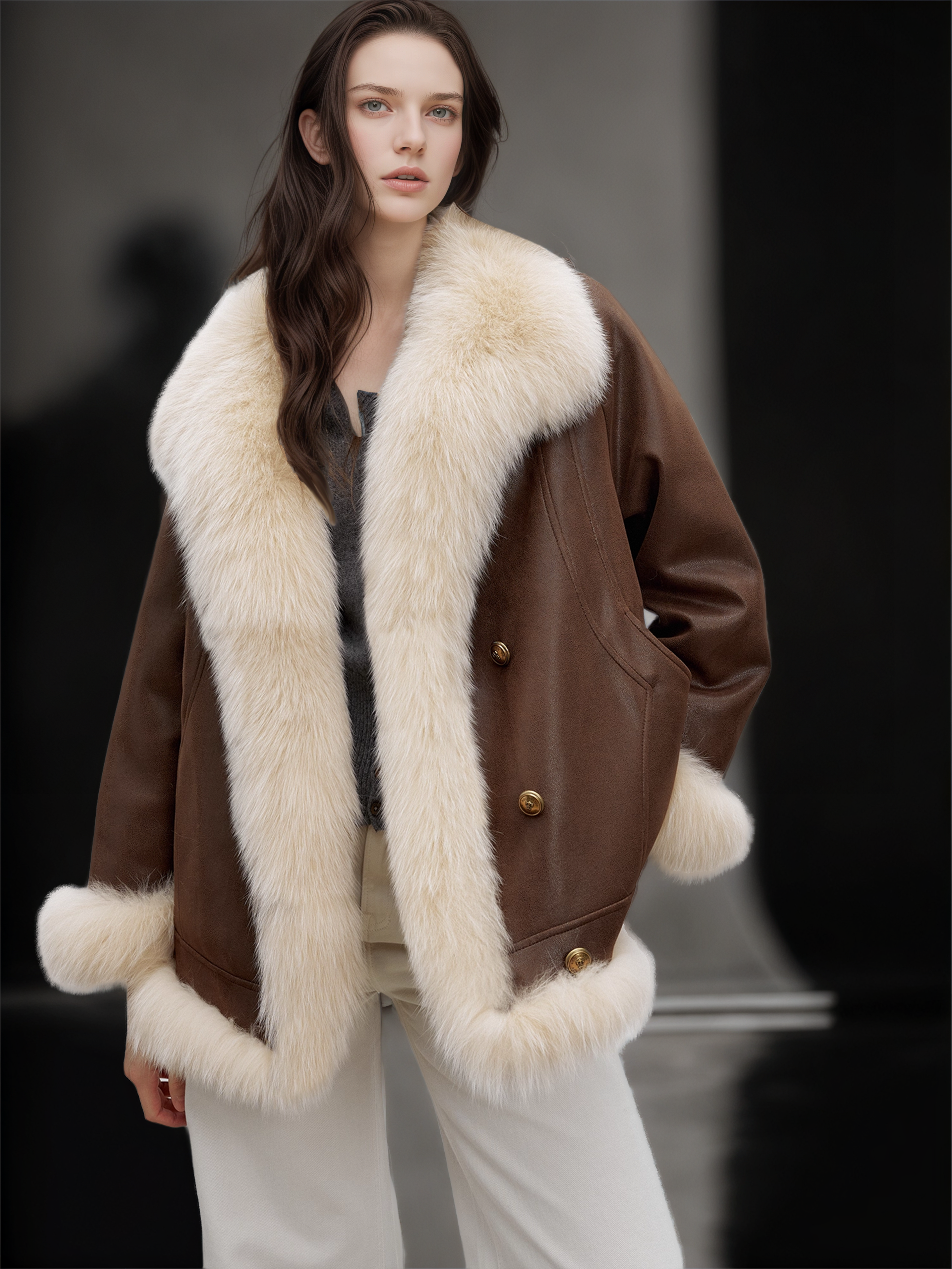 Women’s Mid-Length Down Coat with  Fox Fur Hood | 90% White Goose Down Winter Jacket