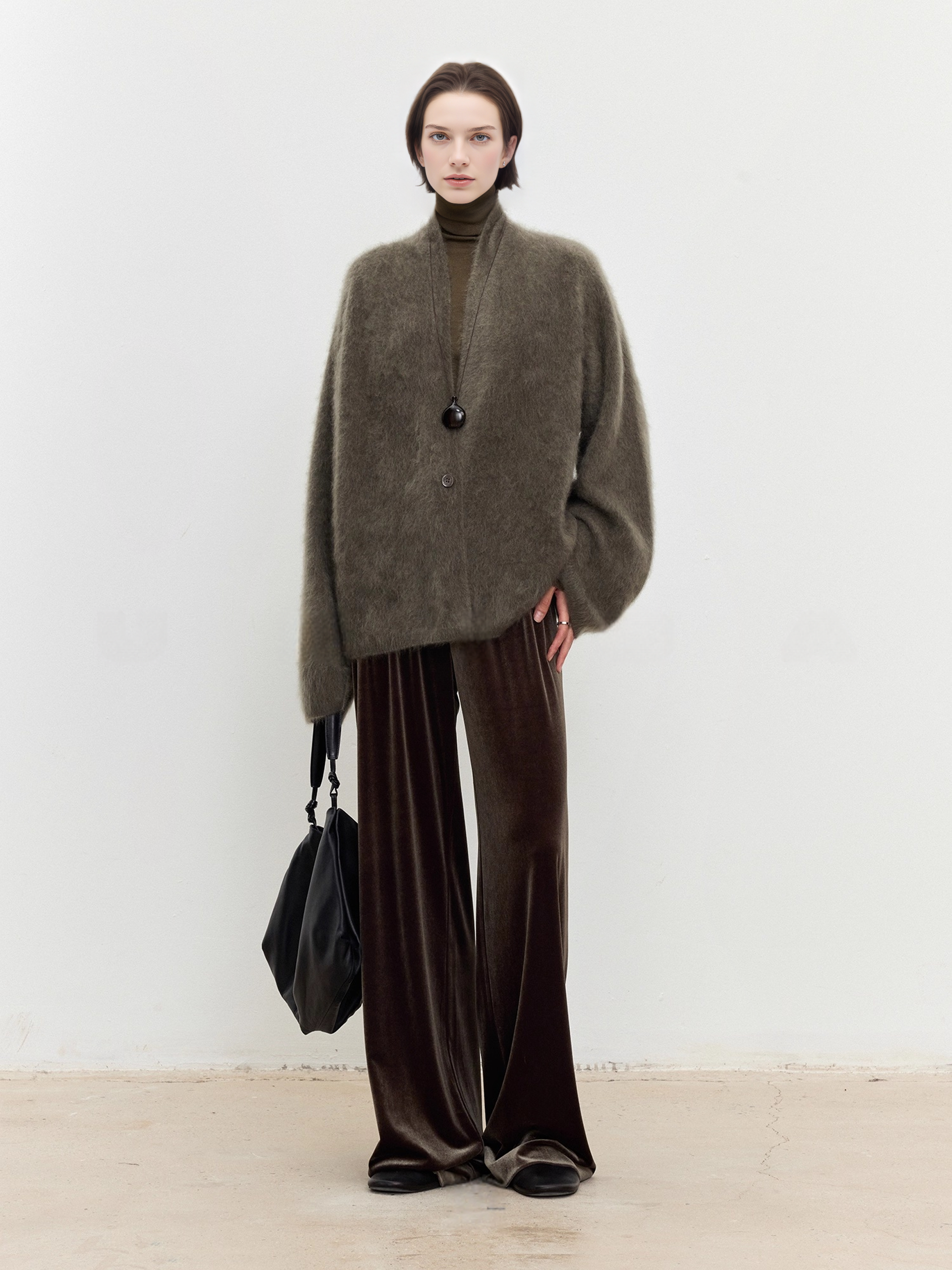 100% Cashmere Brushed Knit Cardigan for Women | Soft Skin-Friendly Loose Fit Sweater Coat