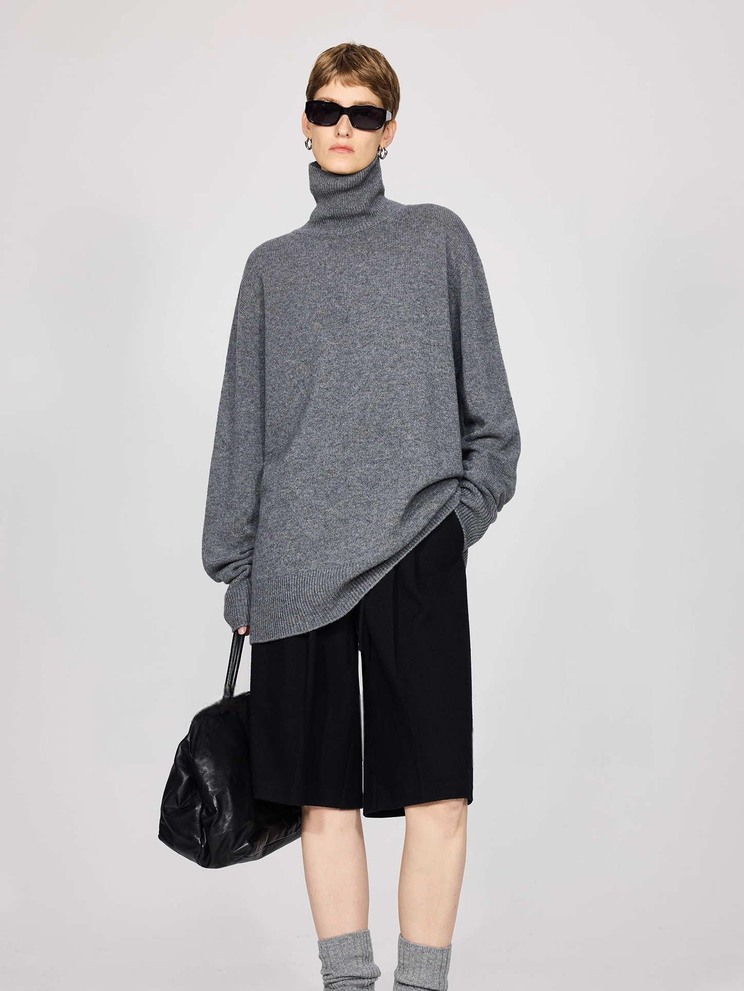 Soft, Lightweight Seamless Wool Turtleneck Mid-Length Sweater | Relaxed ROW-Inspired Oversized Knit