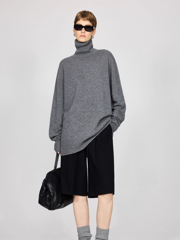 Soft, Lightweight Seamless Wool Turtleneck Mid-Length Sweater | Relaxed ROW-Inspired Oversized Knit