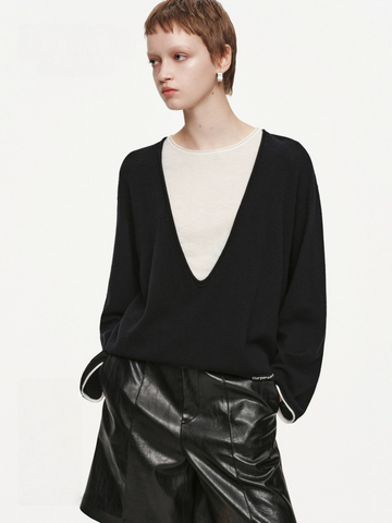 Women’s Wool Layered-Look Sweater | Soft Faux-Two-Piece Knit Top