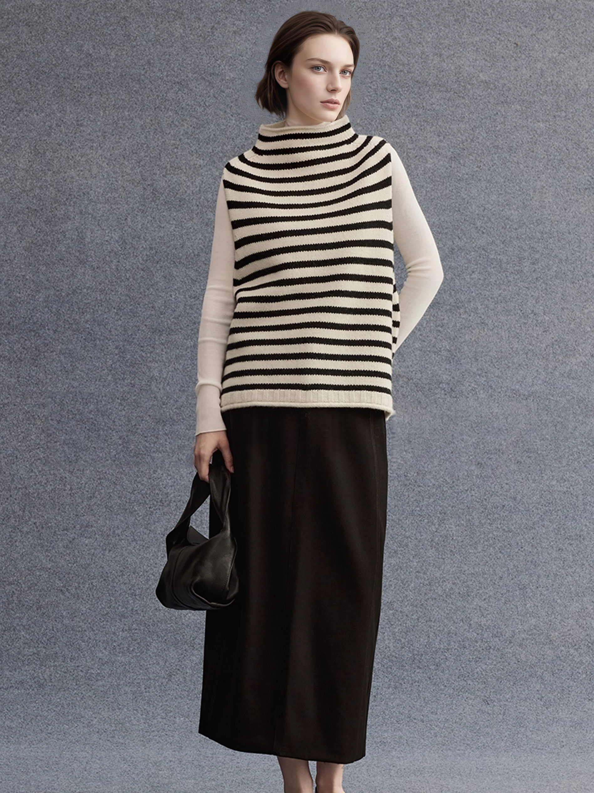 100% Wool Chunky Knit Vest for Women | Heavyweight Mock-Neck Layered Sweater Vest for Fall & Winter