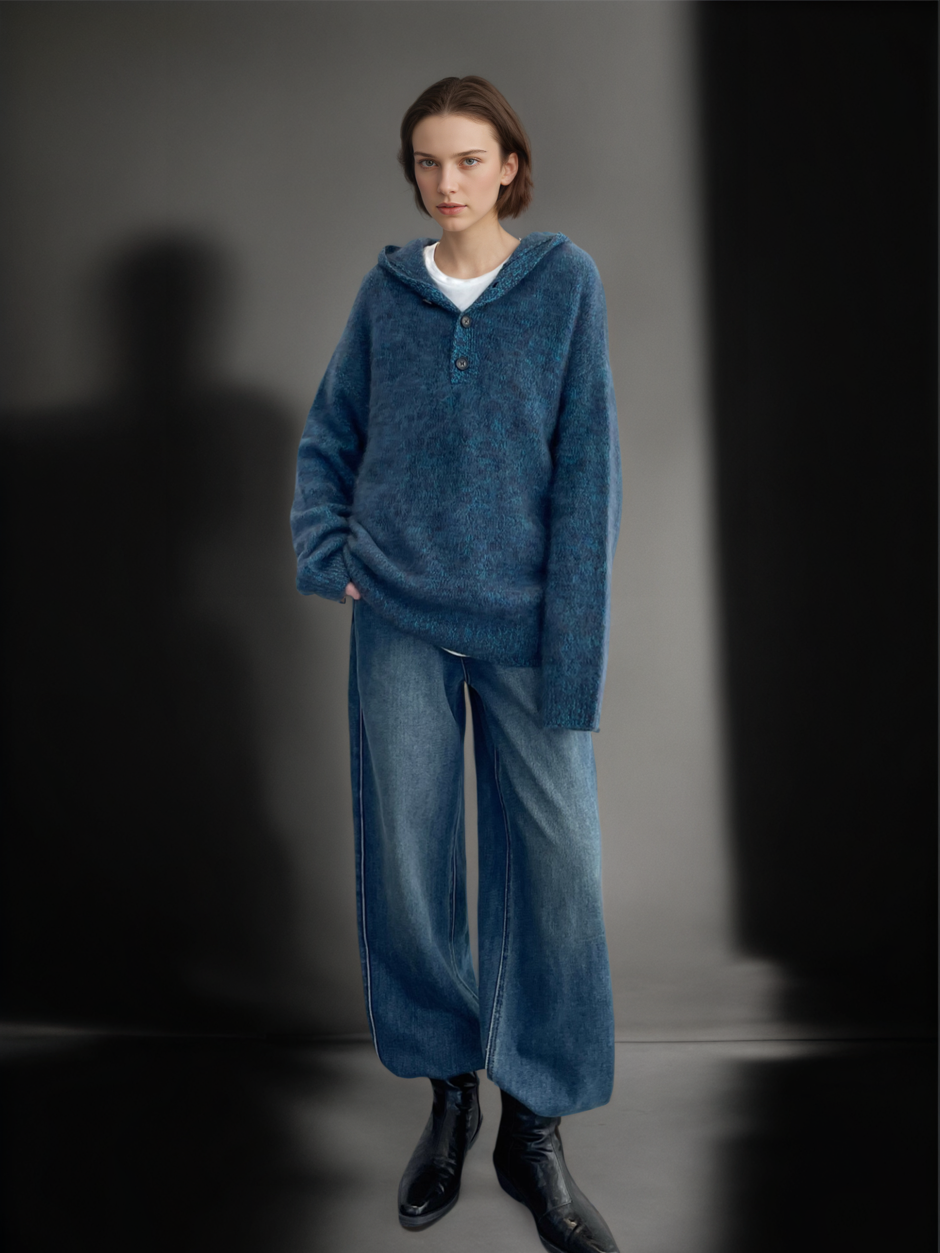 Women’s 100% Wool Hooded Sweater | Soft Brushed Knit Pullover with Loose Relaxed Fit for Winter