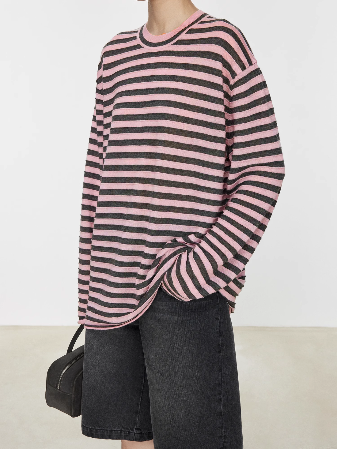 Minimalist Wool Striped Base Layer Top for Women – Coffee Brown & Soft Pink Fashion Knit