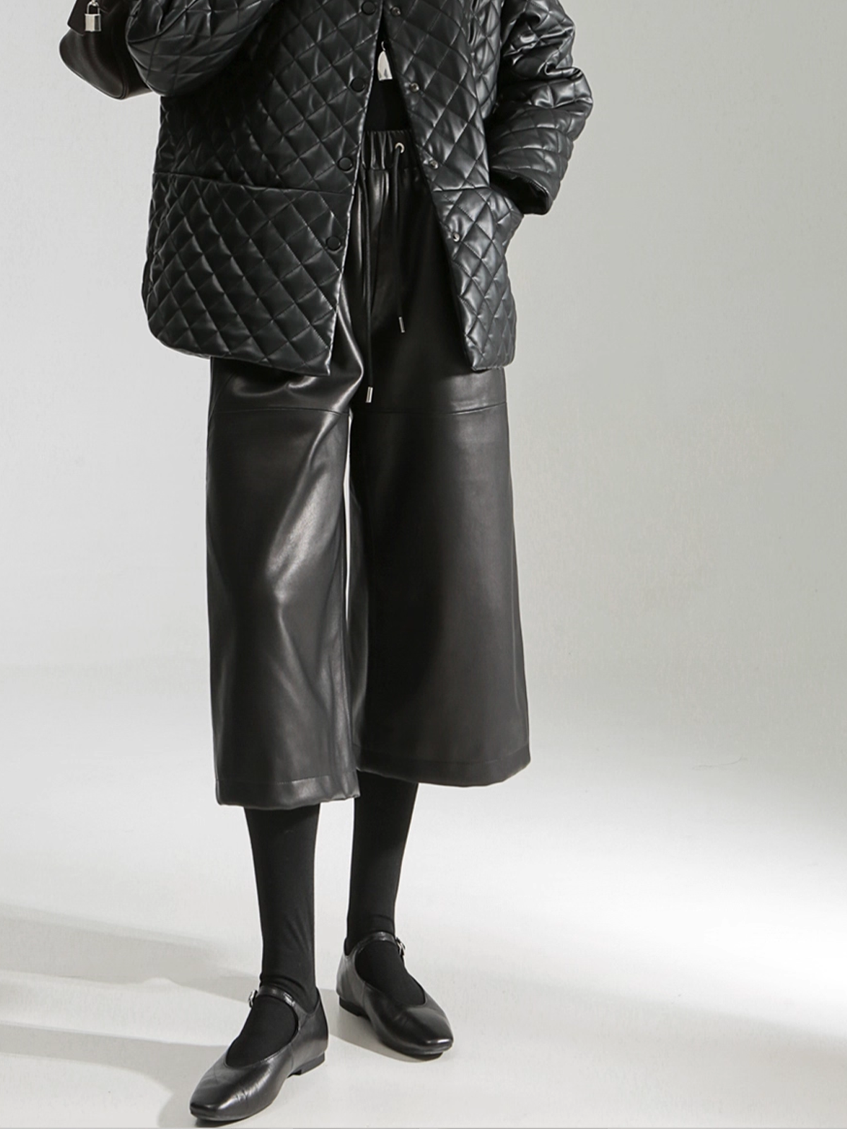 Women’s Genuine Sheepskin Culottes | Cropped Wide-Leg Leather Pants with Elastic Waist, Casual Office Style