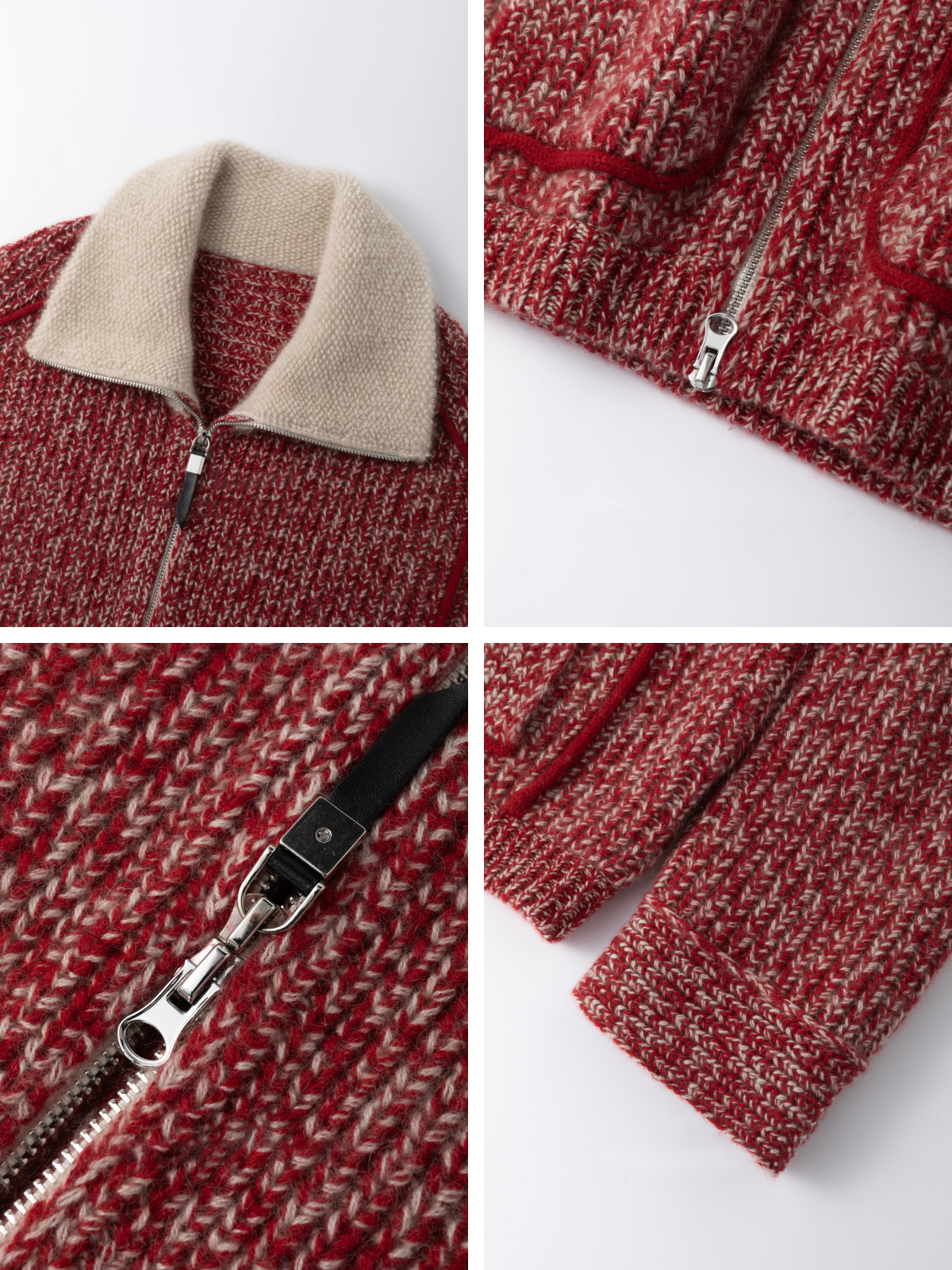 Women's Pure Cashmere Vintage Marled Zip-Up Cardigan – Relaxed Stand-Collar Knit Sweater