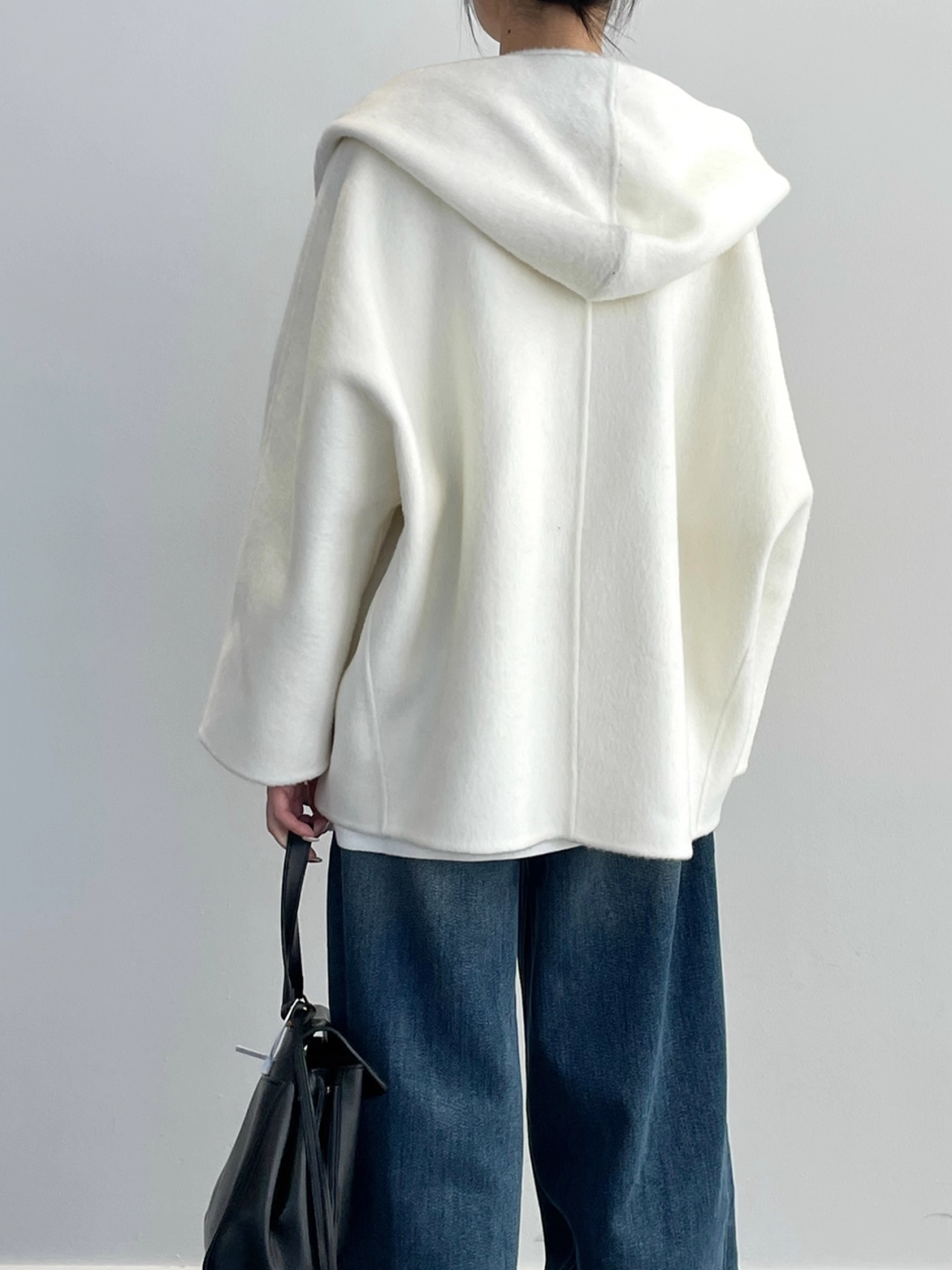 Women’s 100% Wool Hooded Coat | Loose Fit Double-Faced Woolen Cocoon Overcoat