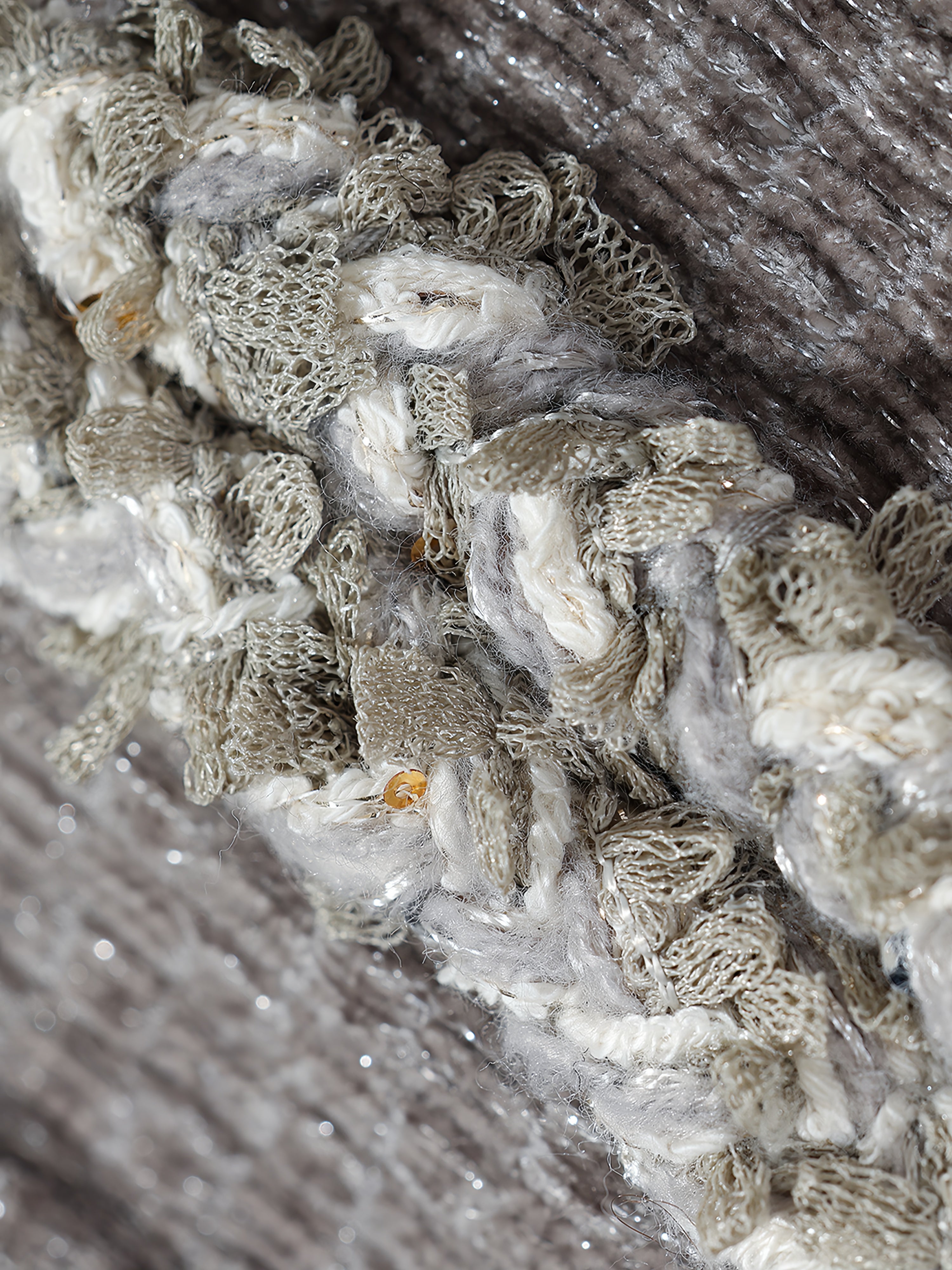 Luxury Silver-Tweed V-Neck Fitted Mermaid Dress with Handcrafted Ribbon Trim