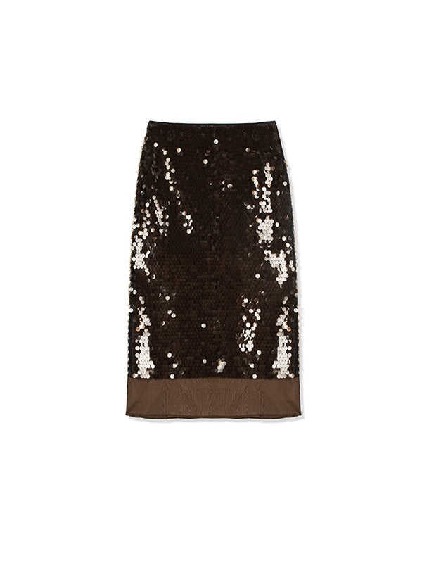 Luxury Silk Organza Skirt with 3D Sequin Embellishment | Fashion Split Hem Midi Skirt
