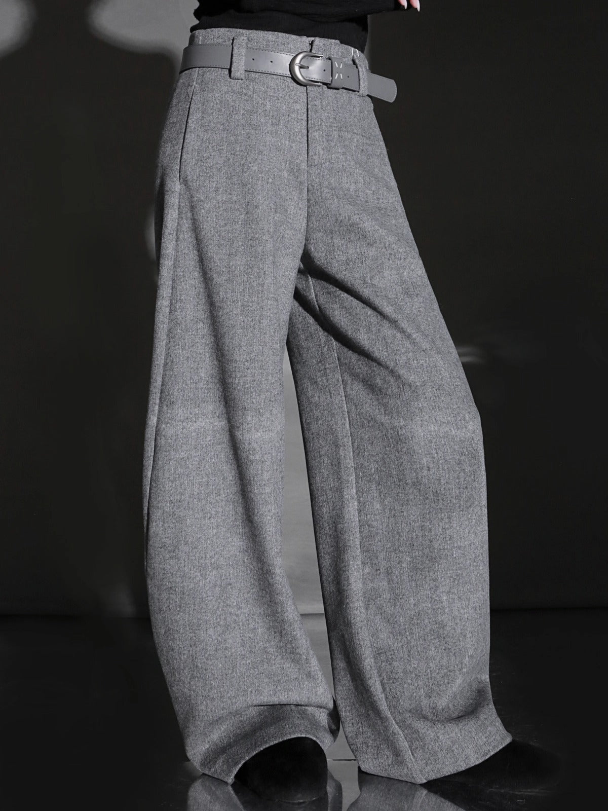 Fashion Belted Tapered Wool Trousers for Women – Elegant Cocoon Silhouette Long Suit Pants