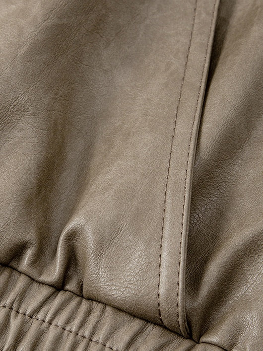 Vintage Brown Moto Jacket – Eco Leather Short Coat for Women with Lapel Collar