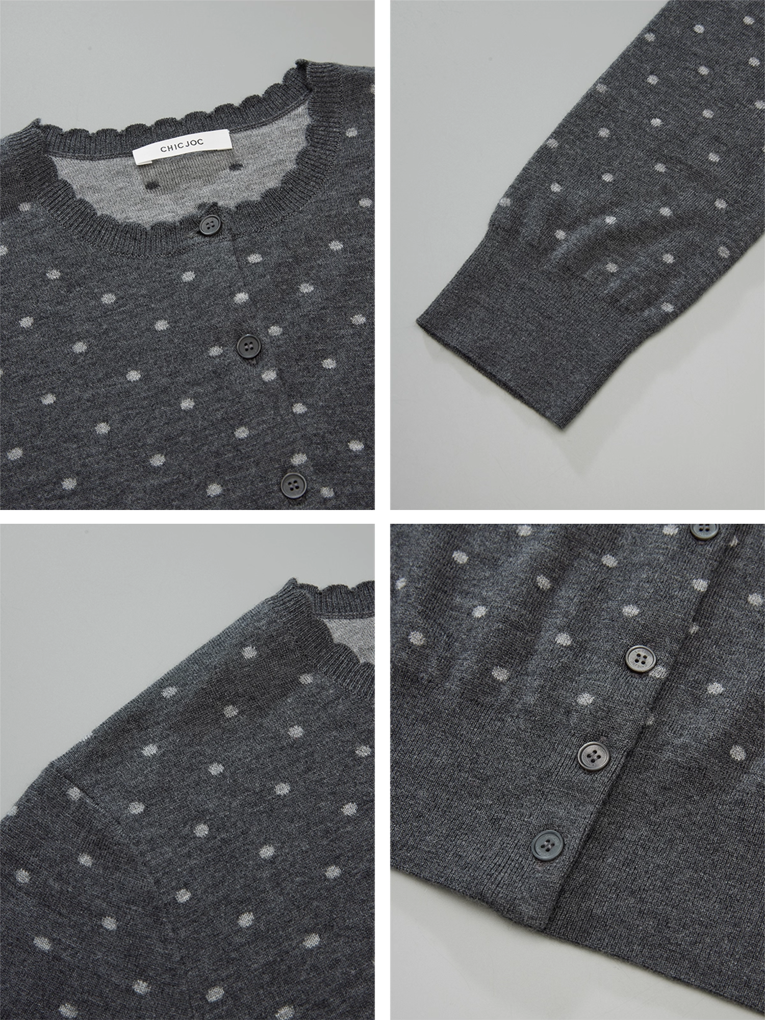 Vintage Double-Layer Jacquard Polka Dot Cardigan | Mercerized Wool Petal-Collar Knit