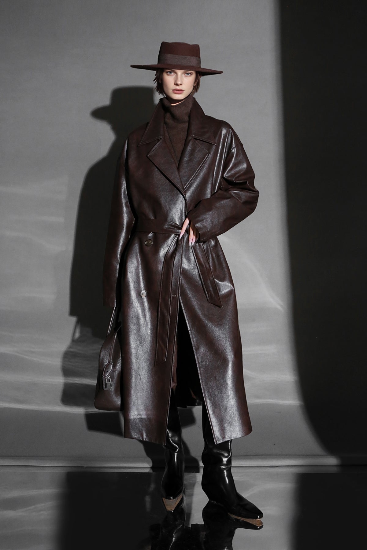 Women’s Sheepskin Leather Trench Coat – Niche Fashion Loose-Fit Mid-Length Stylish Leather Outerwear