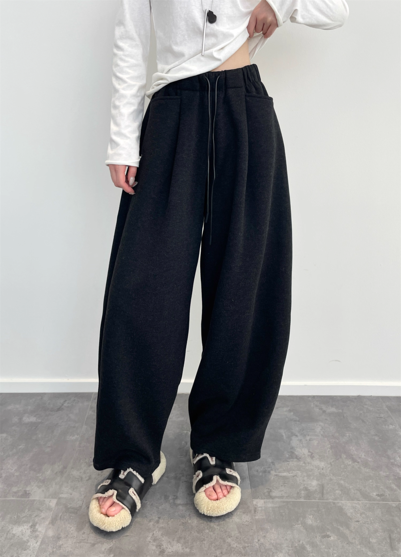 Women’s Acetate Wool Wide-Leg Pants | Fleece-Lined Loose Fit Woolen Trousers for Winter