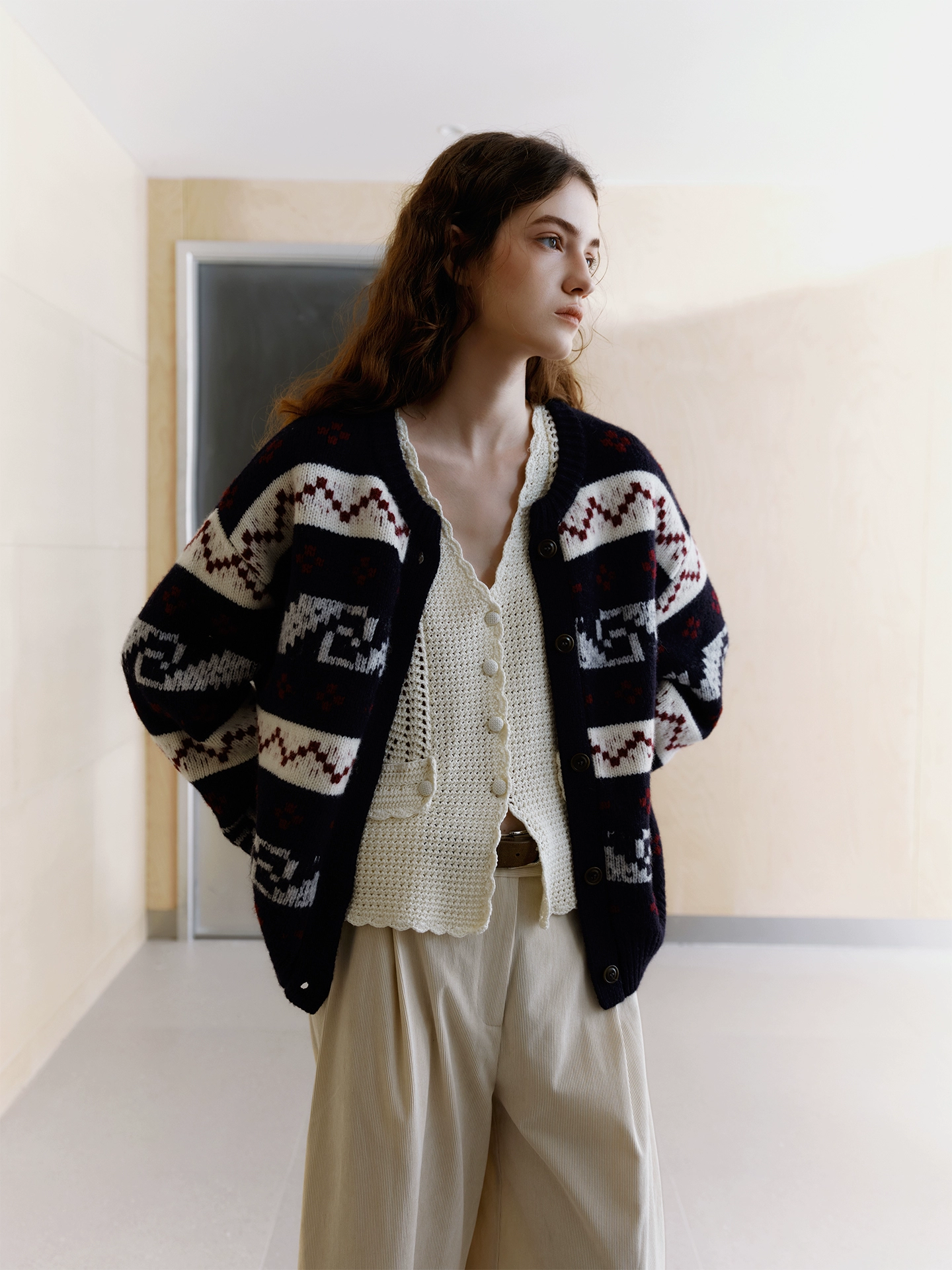 100% Wool Vintage Knit Cardigan for Women — Cozy Autumn Winter Sweater