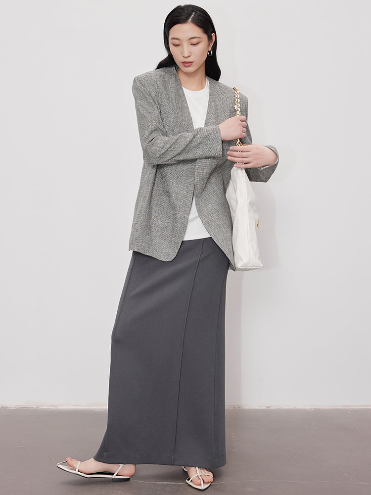 Old Money Minimalist Linen Blazer | Oversized Structured Grey Jacket for Women's Commuter Casual Style