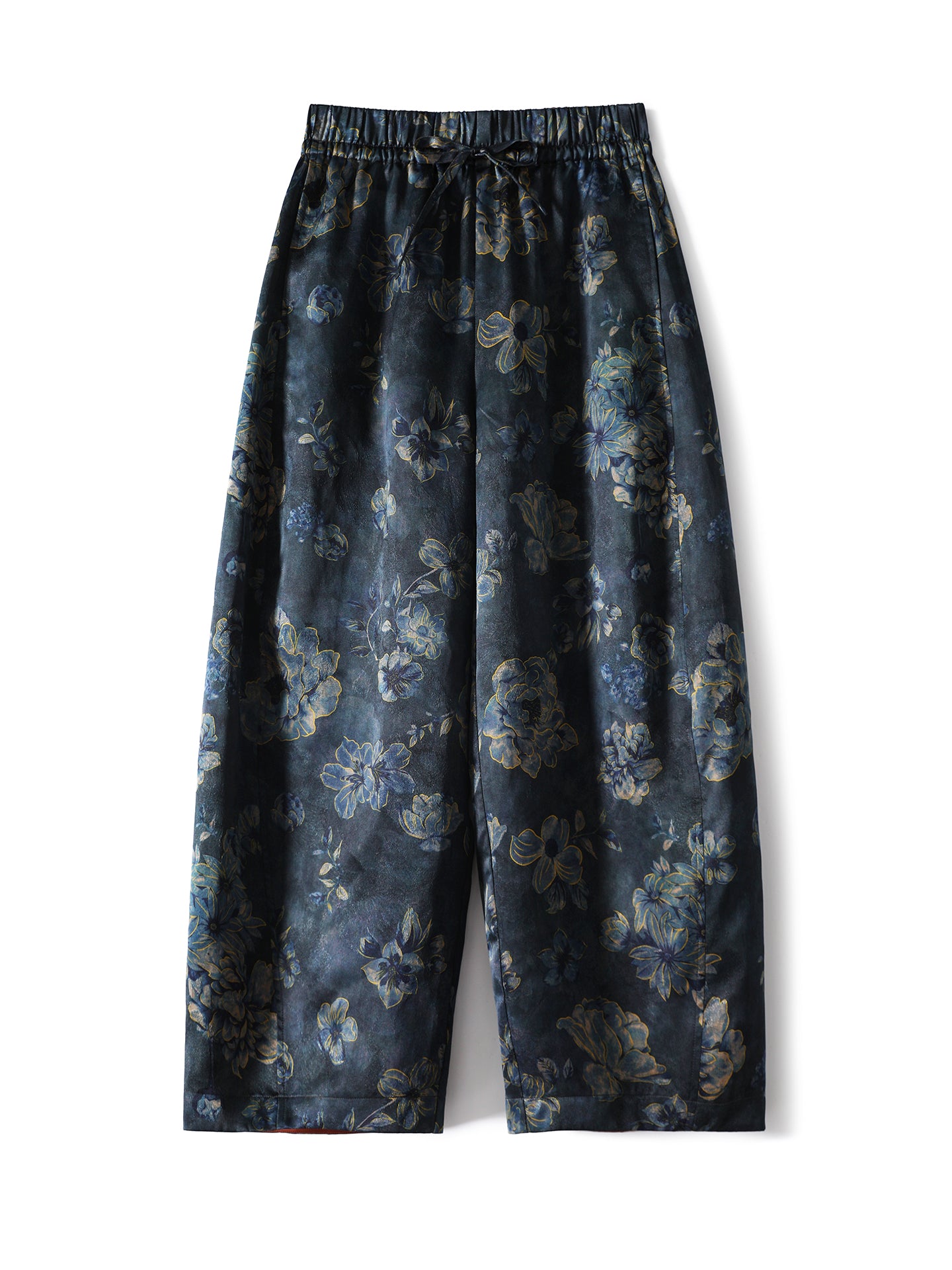 Golden Peony Jacquard Cocoon Pants in 22 Momme Gambiered Guangdong Silk