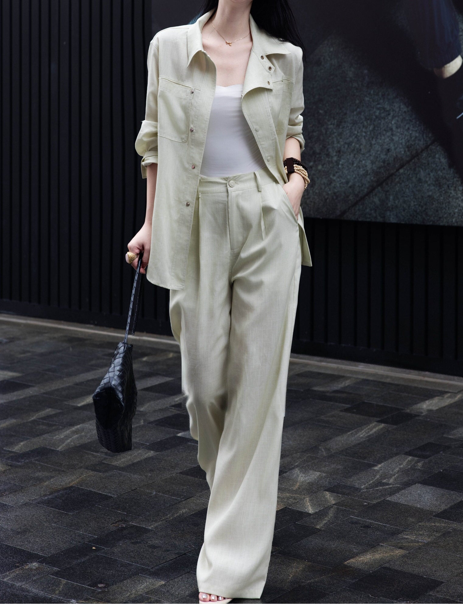 Asymmetrical Wrap Shirt & Wide-Leg Trousers – Made to Measure