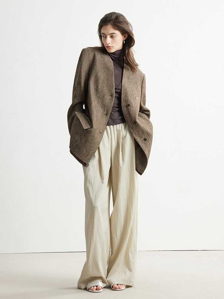 Old Money Linen Collarless Blazer – Minimalist Elegance for Women