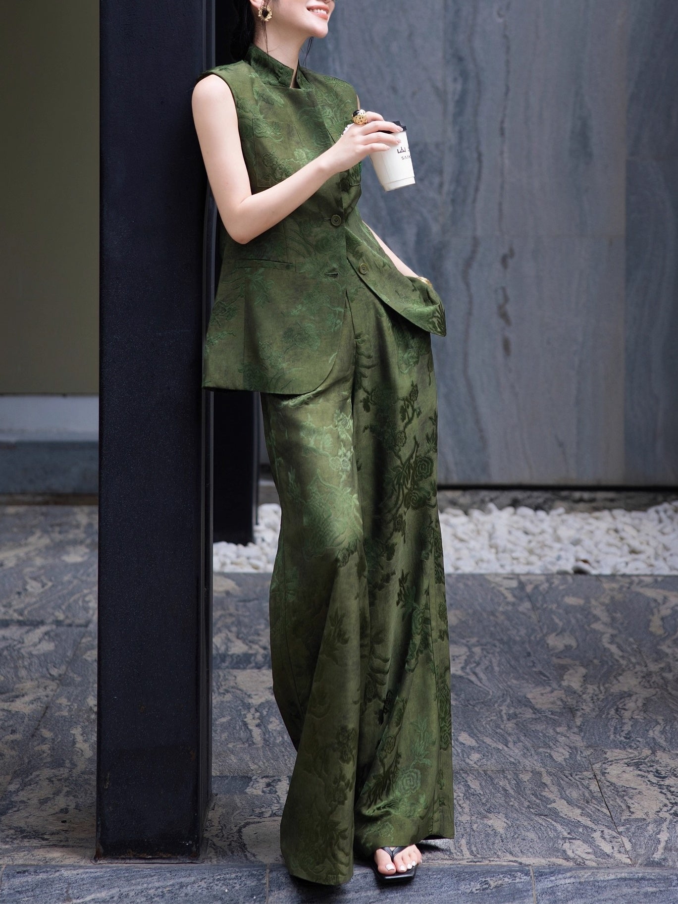 Acetate Jacquard Longline Vest & Wide-Leg Pants – Made to Measure
