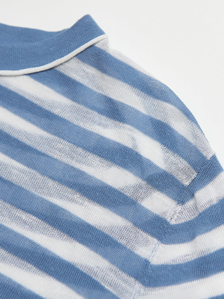 French Sheer Breton Knit Top – Lightweight Linen Lyocell Blend, Breathable & Relaxed Fit