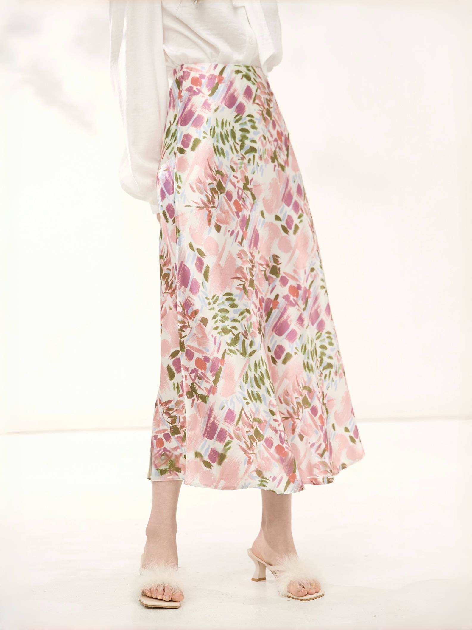 Mulberry Silk A-Line Skirt – High-Waisted Floral Print Design