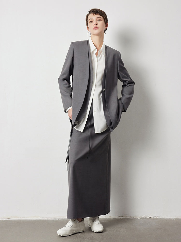 Minimalist Luxury Australian Wool Suit – Pseudo Two-Piece Blazer with Skirt or Pants (Sold Separately)