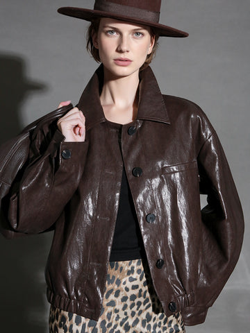 Motorcycle Style Leather Jacket for Women – Bold Lambskin Leather with Notched Collar, Chic and Gender-Neutral Outerwear